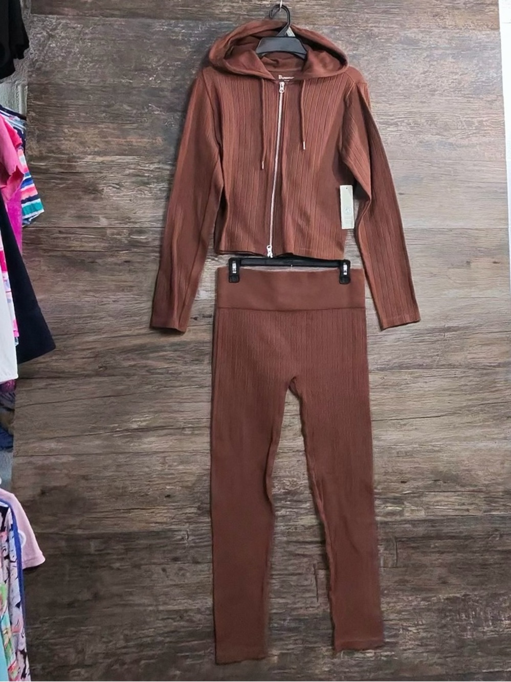 No Boundaries Ribbed Brown Hoodie & High-Waist Joggers Set
